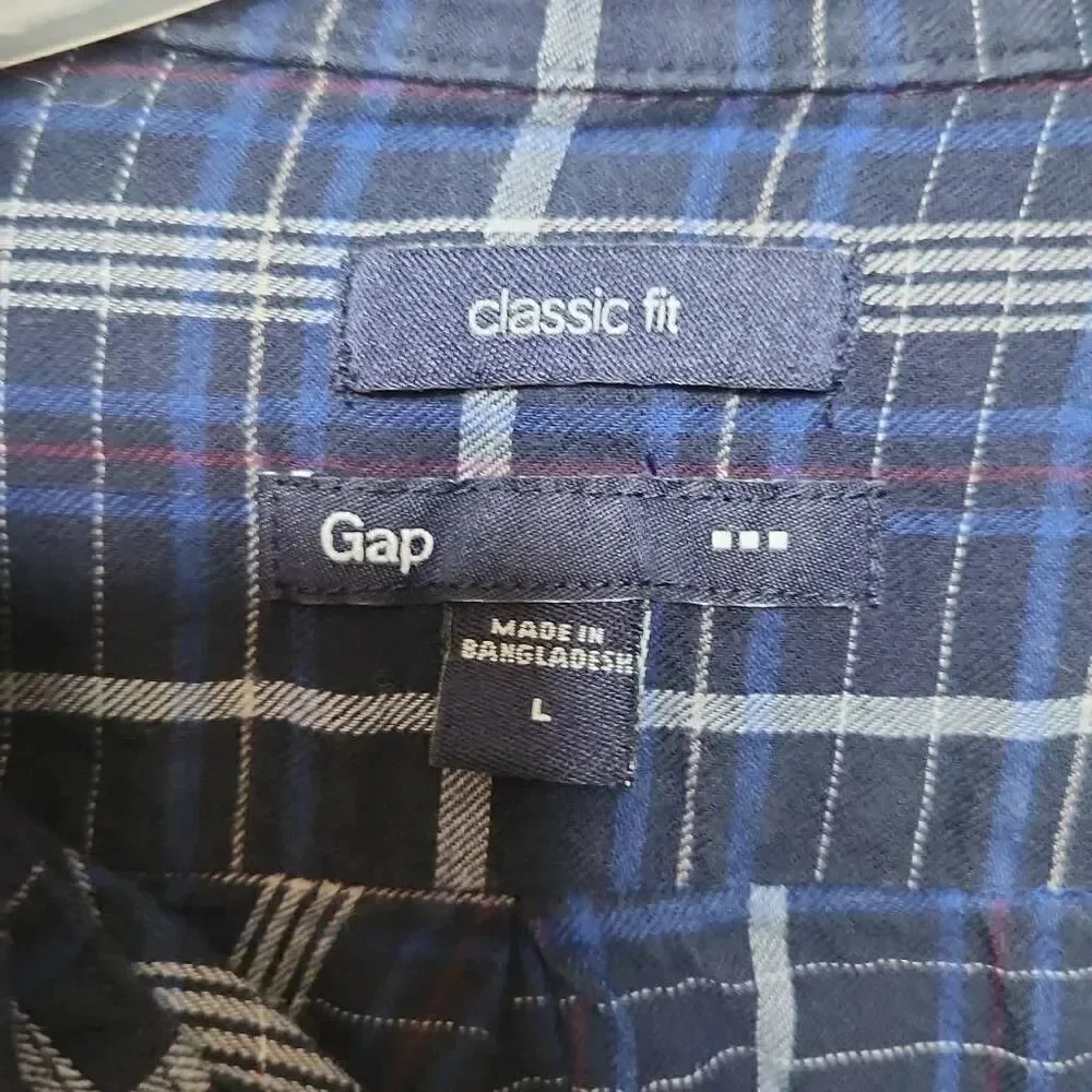 Gap Men's Size Large Blue White Plaid Long Sleeve Button Down Shirt